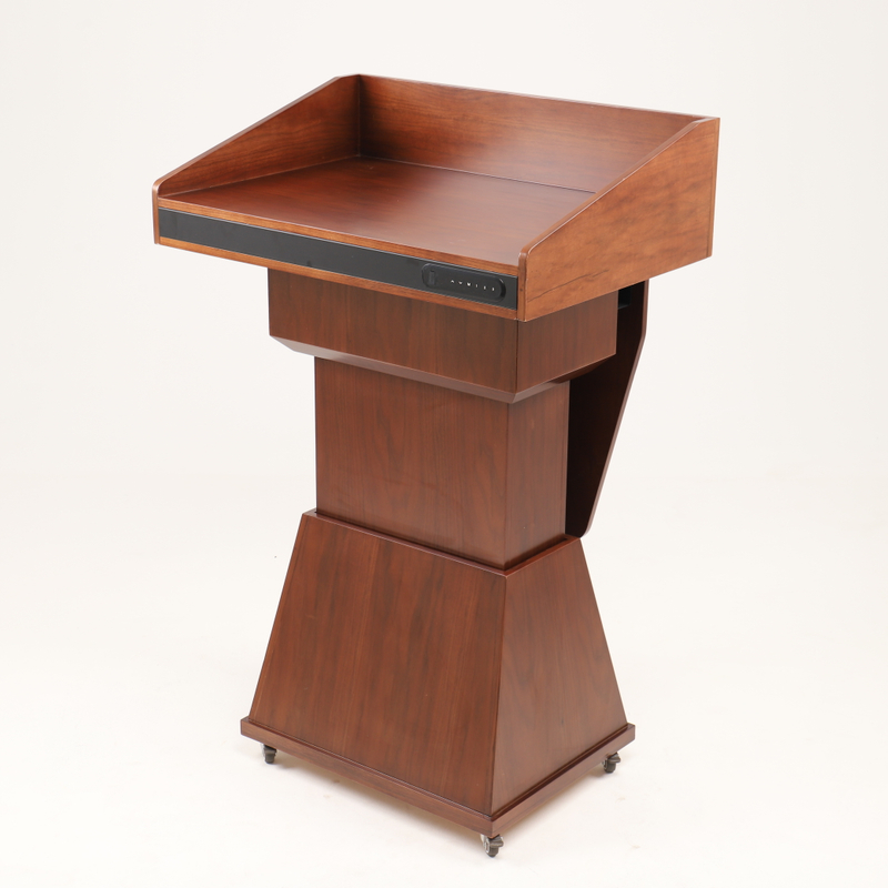 Wholesale Elegant Wooden Podium – NATE Electric Adjustable with USB. Ideal for Formal Use. Colors: Shimmering White, Walnut.
