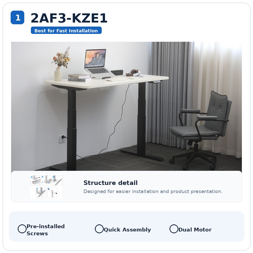 2AF3-KZE1 fast assembly dual motor standing desk frame with pre-installed screws