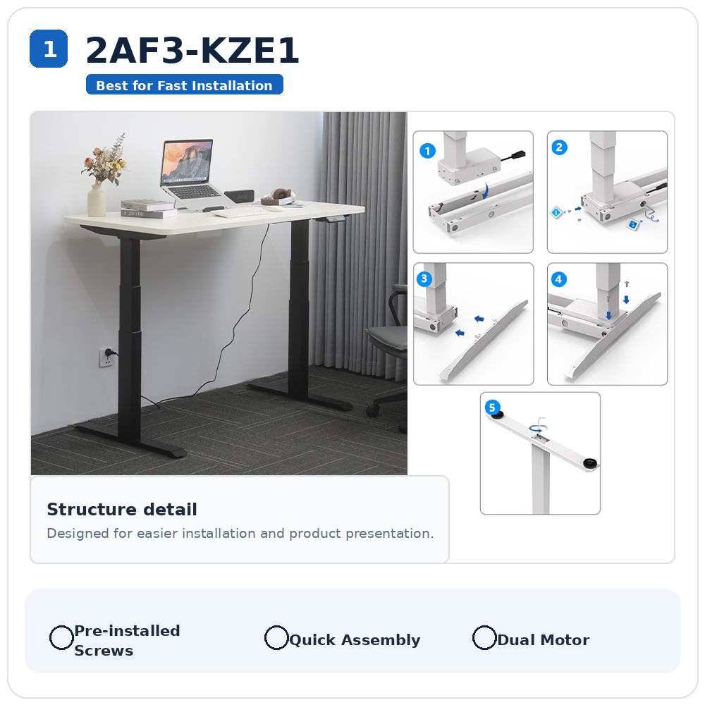 2AF3-KZE1 fast assembly dual motor standing desk frame with pre-installed screws