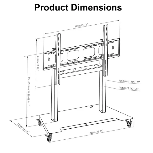 NATE 2SYDTV(A) motorized TV lift stand product dimensions