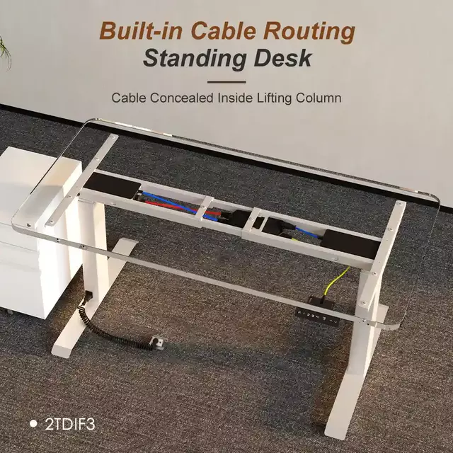 2TDIF3 dual motor 3-stage standing desk frame,Integrated In-Column Cable Routing-Cleaner Under-Desk Space