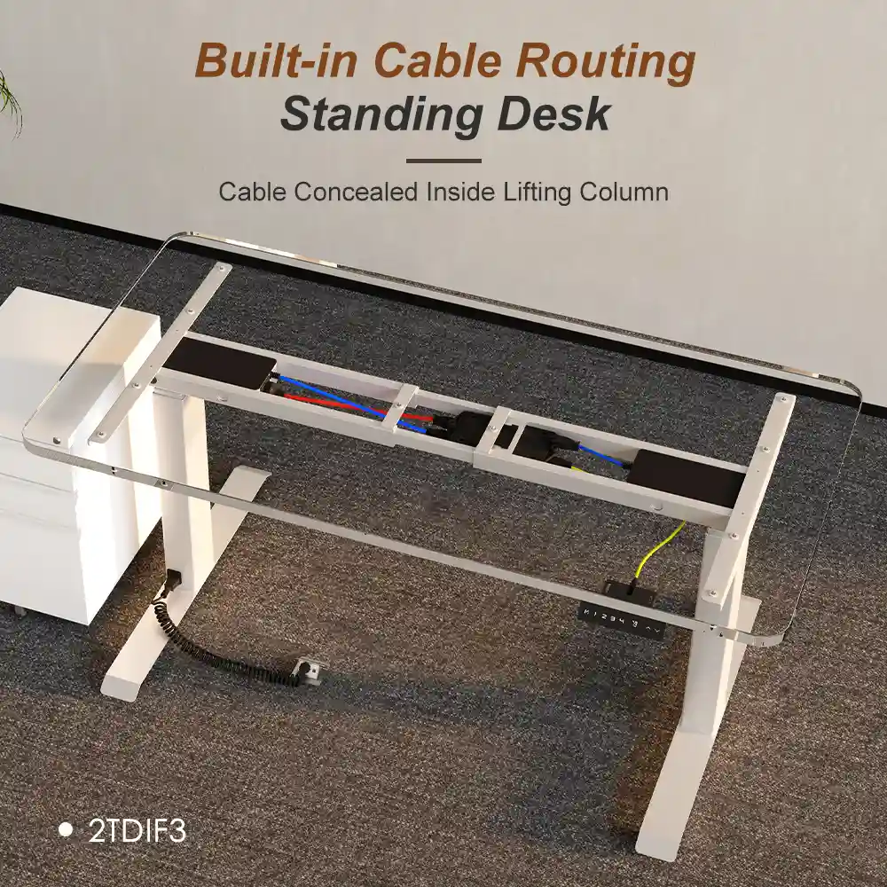 2TDIF3 dual motor 3-stage standing desk frame,Integrated In-Column Cable Routing-Cleaner Under-Desk Space