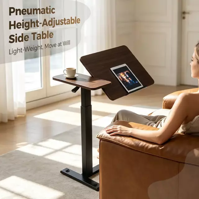 GT-SR-65-B-D mobile single-leg pneumatic table beside sofa
