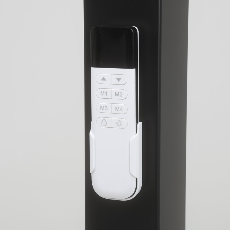 Close-up of the convenient magnetic remote control attached to the hole-free column of the 2YDTV(D) TV stand.