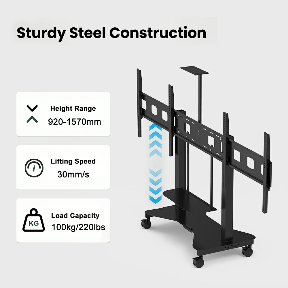 2YDTV(E) motorized TV lift stand with sturdy steel construction