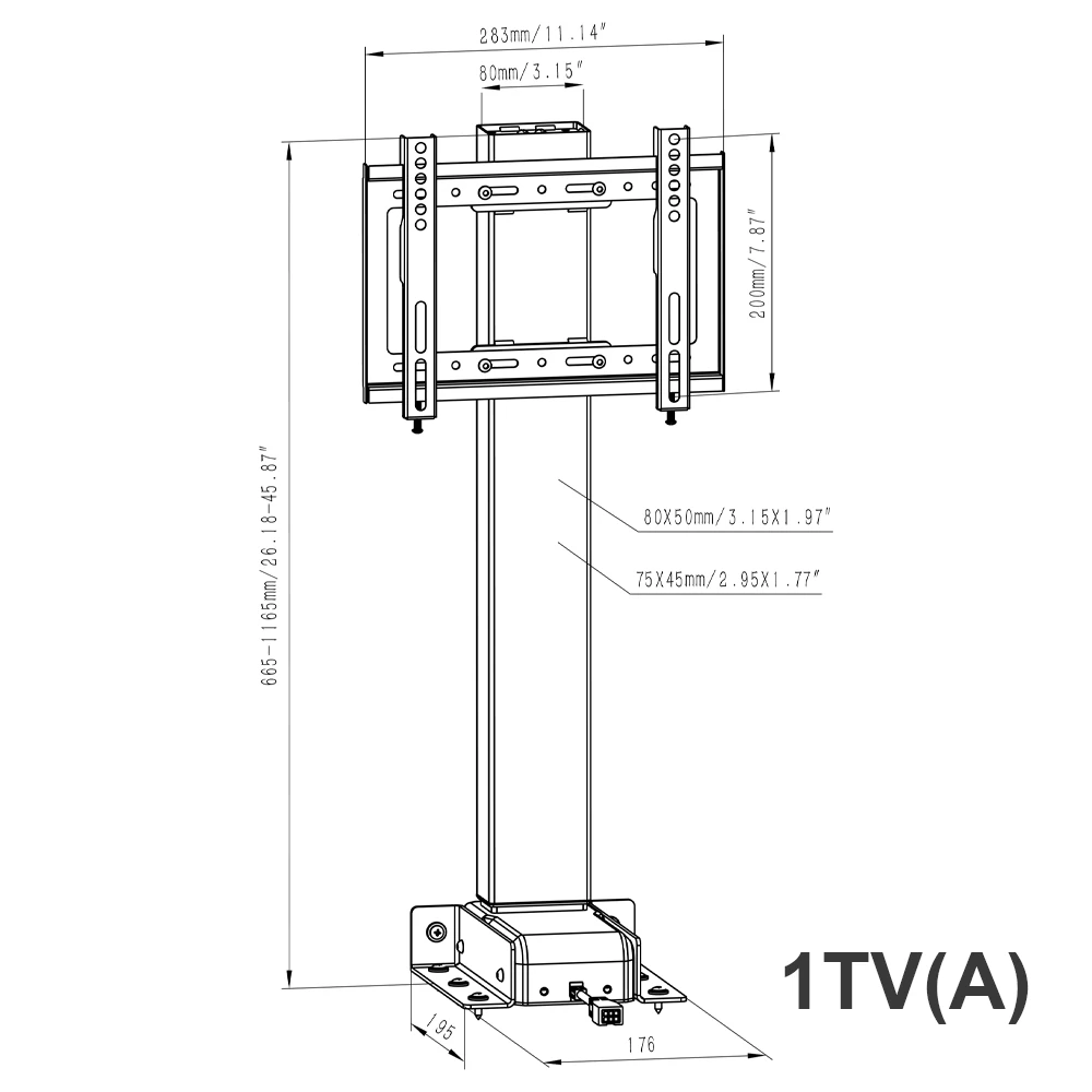 NT33-1TV(A) compact TV lift bracket dimensions drawing