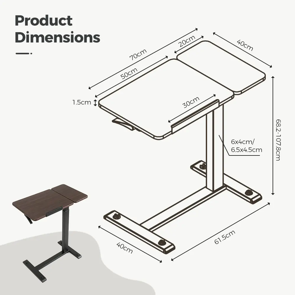 GT-SR-65-B-D mobile pneumatic table dimensions and height range
