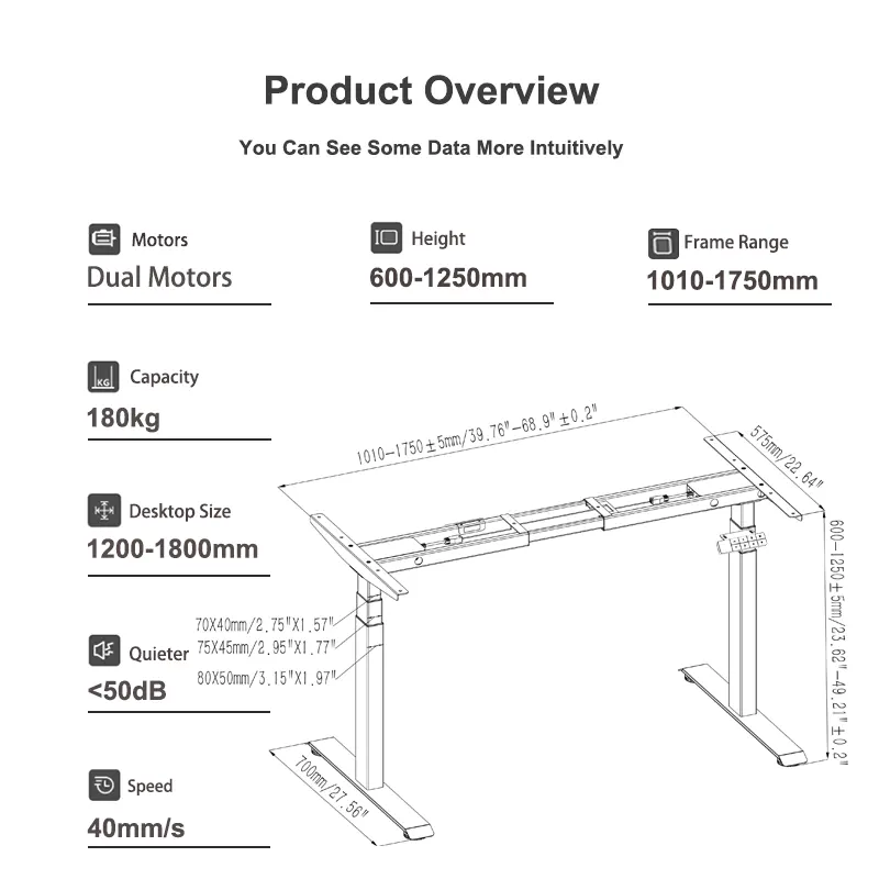 2AF3 Brushless Dual-Motor Desk Frame | Quiet, Efficient & Height Load Capacity | Durable Electric Height-Adjustable Desk Frame