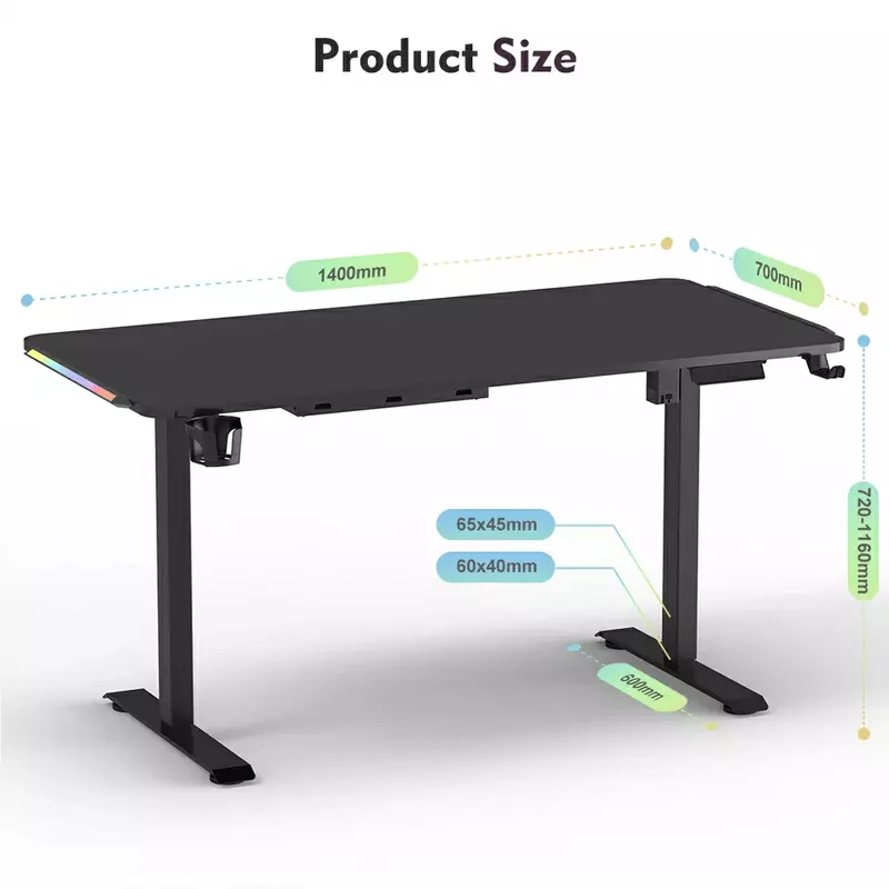 2SACRF2 gaming standing desk dimensions and column sizes