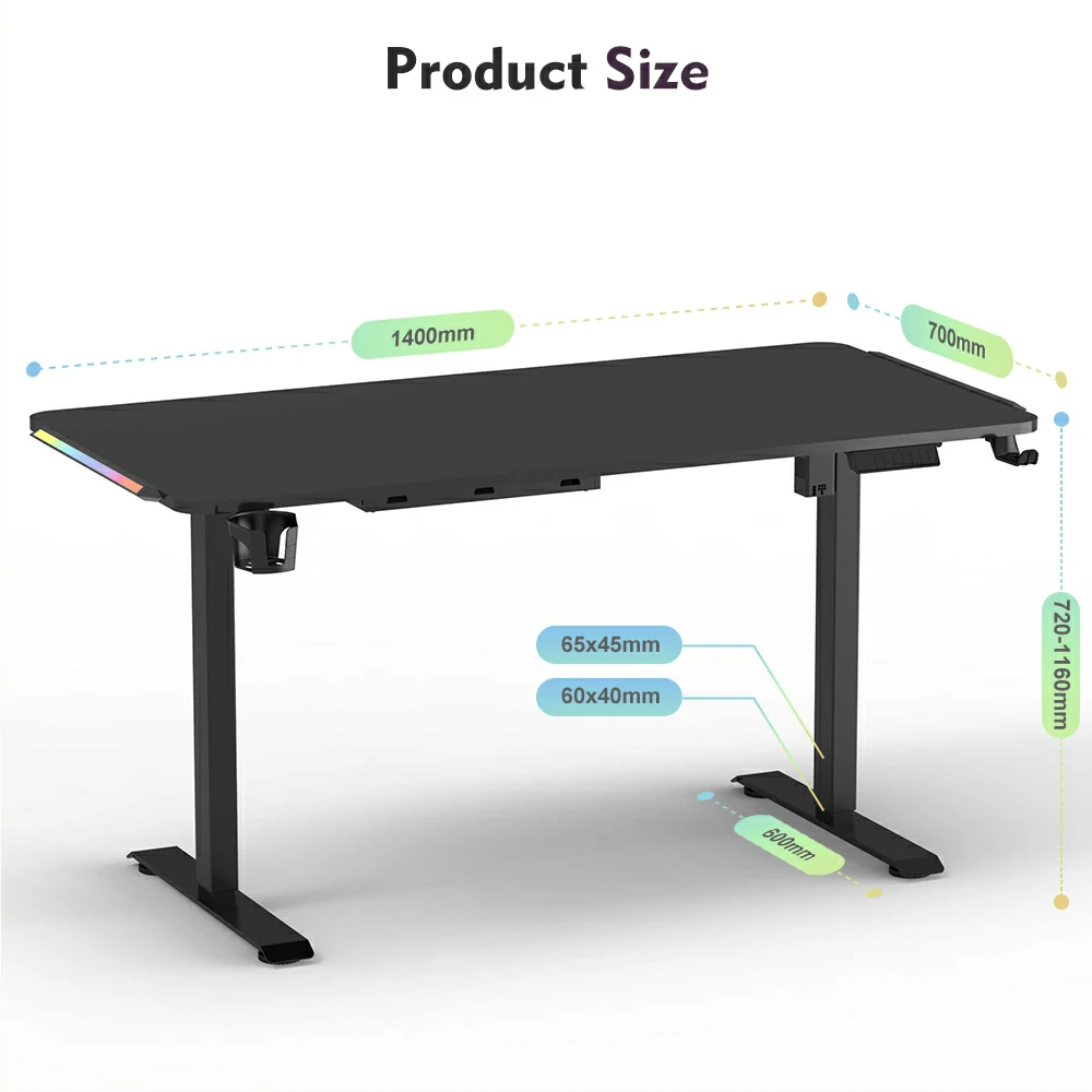2SACRF2 gaming standing desk dimensions and column sizes