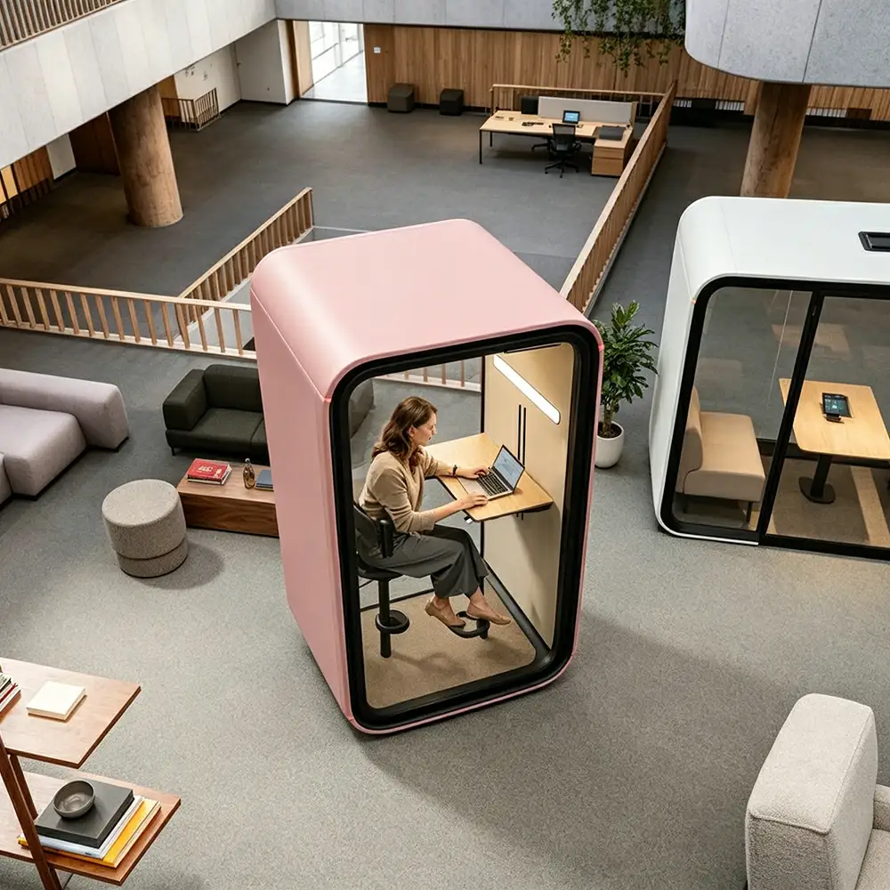 Embedded lifting column for soundproof booth and office pod workstation