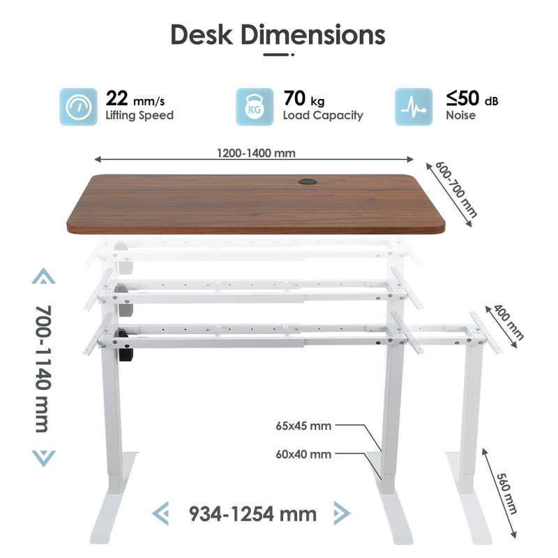 2SACRHF2(D) standing desk frame dimensions