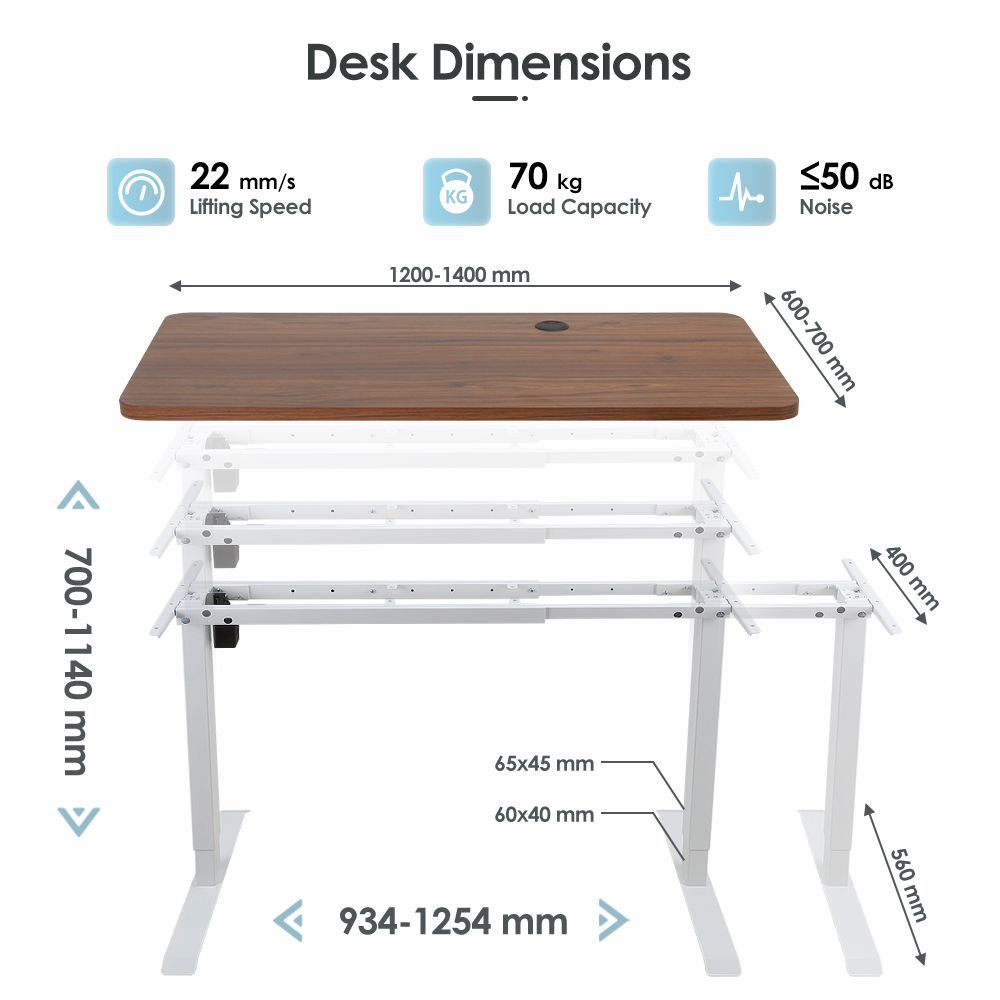 2SACRHF2(D) standing desk frame dimensions