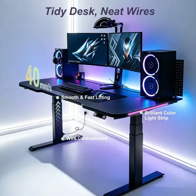 GD-2TDIF3 gaming standing desk with concealed cable management