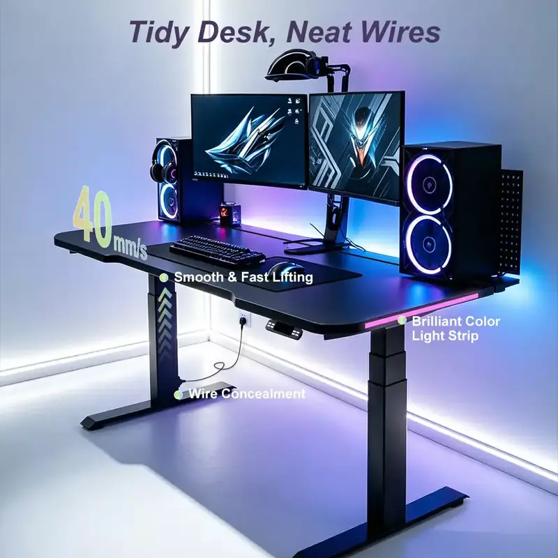 GD-2TDIF3 gaming standing desk with concealed cable management