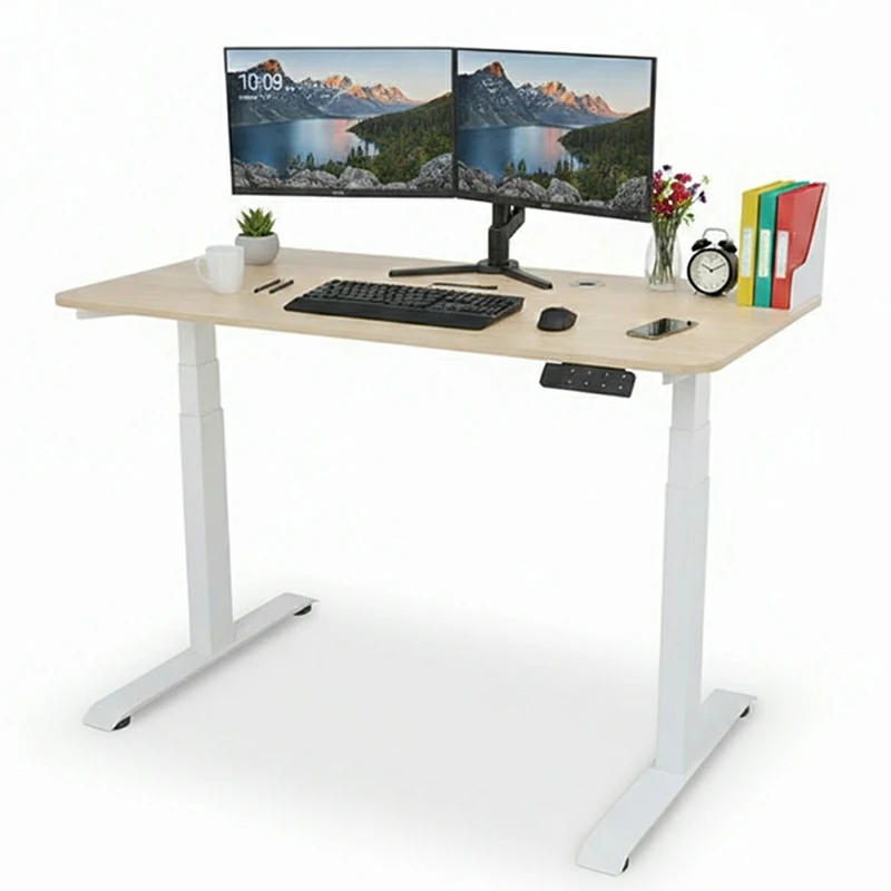 NT33-2AF3 electric standing desk frame with dual monitor setup