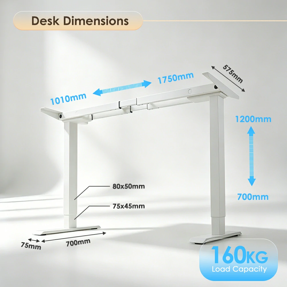 NATE 2JRF2 standing desk frame dimensions and 160kg load capacity