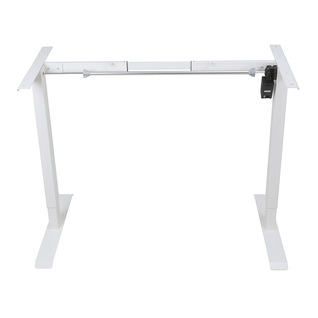White electric standing desk frame 2SABRF2(A) front view with brushless single motor and 2-stage columns.