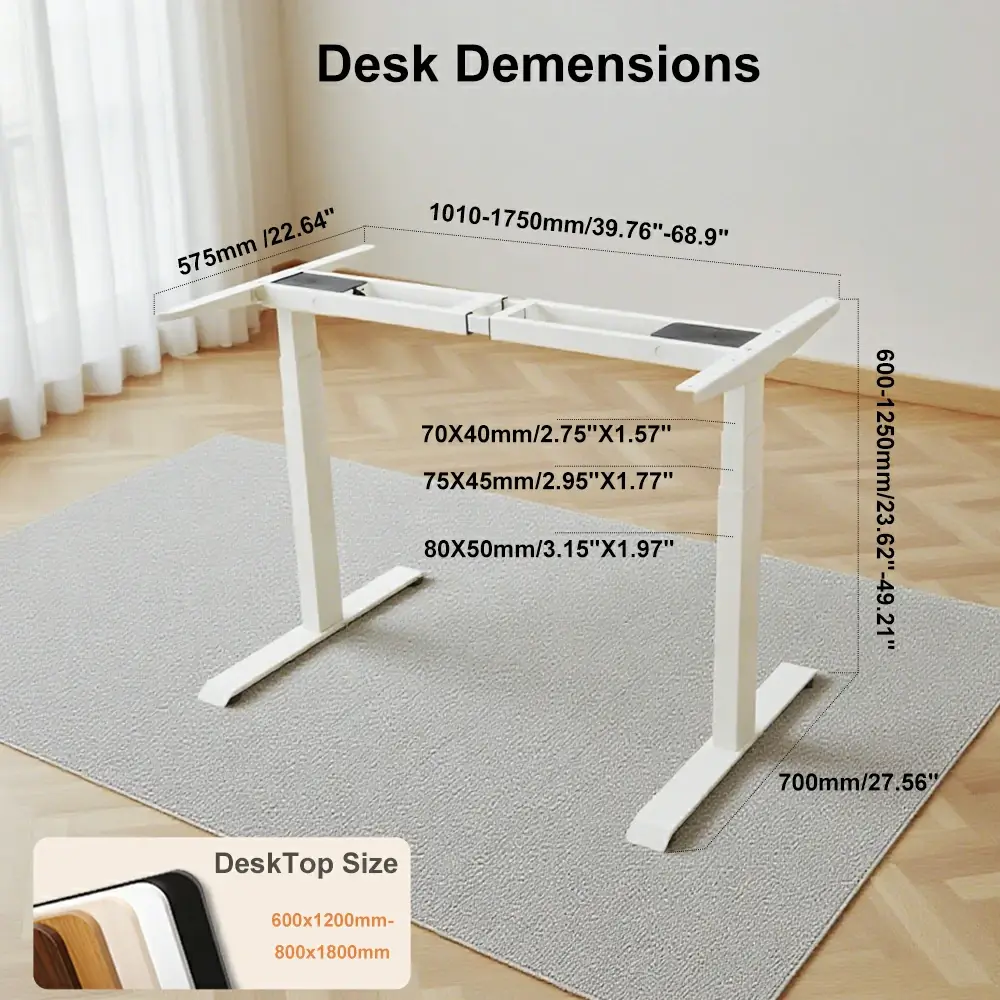 NT33-2AF3 standing desk frame dimensions 600-1250mm height and 1100-1750mm width