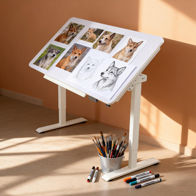 NATE ST1-2SACRHF2(A) brushless electric standing desk frame, front view showing 0-90 degree pneumatic flip-top capability.