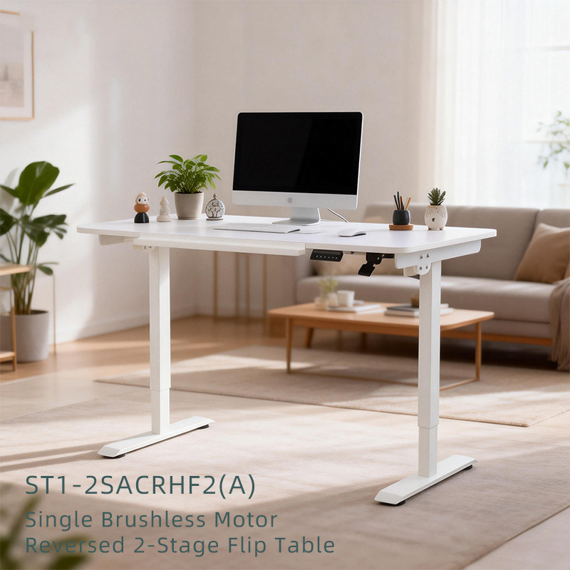 Modern white flip-top standing desk in home office