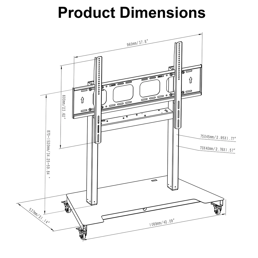 NATE 2SYDTV(A) TV lift stand product dimensions