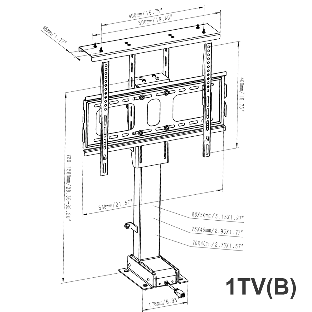 NT33-1TV(B) TV lift bracket dimensions drawing