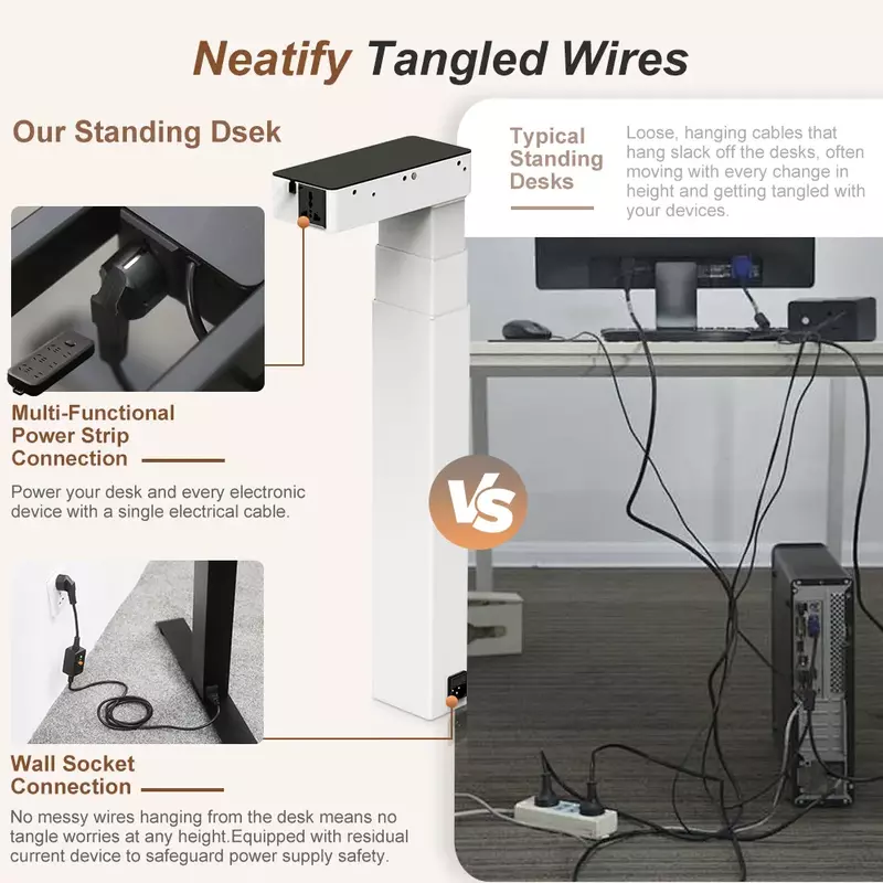 Our Standing Desk VS Typical Standing Desks,Cleaner Cables. More Usable Space.