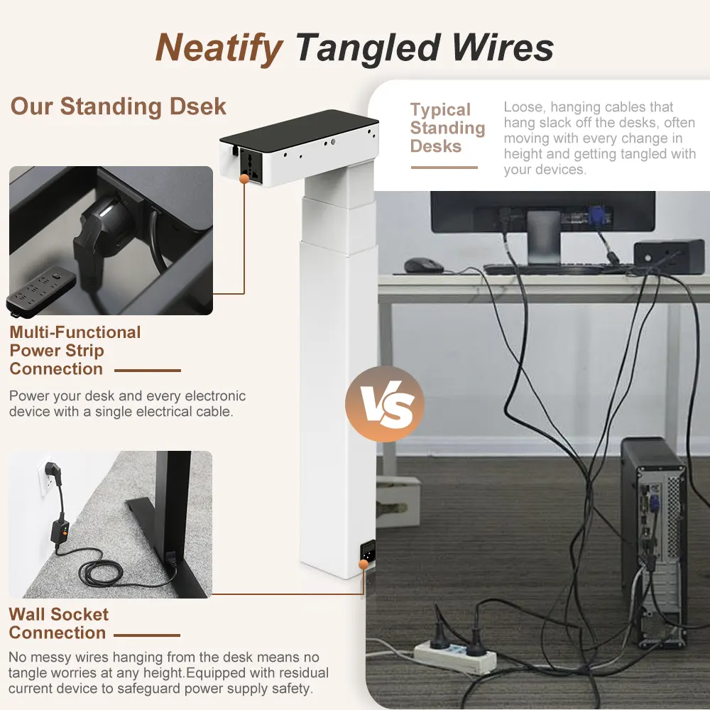Our Standing Desk VS Typical Standing Desks,Cleaner Cables. More Usable Space.