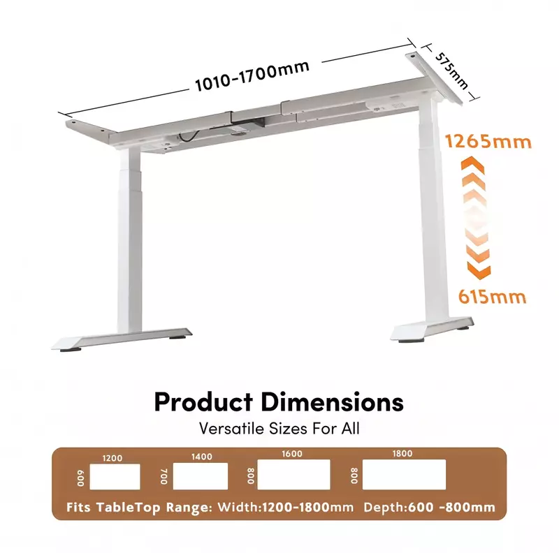 NT33-2AF3-KZF1 standing desk frame dimensions