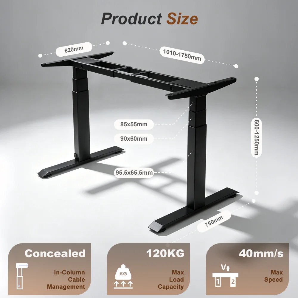 2TDIF3 standing desk frame dimensions and lifting specifications