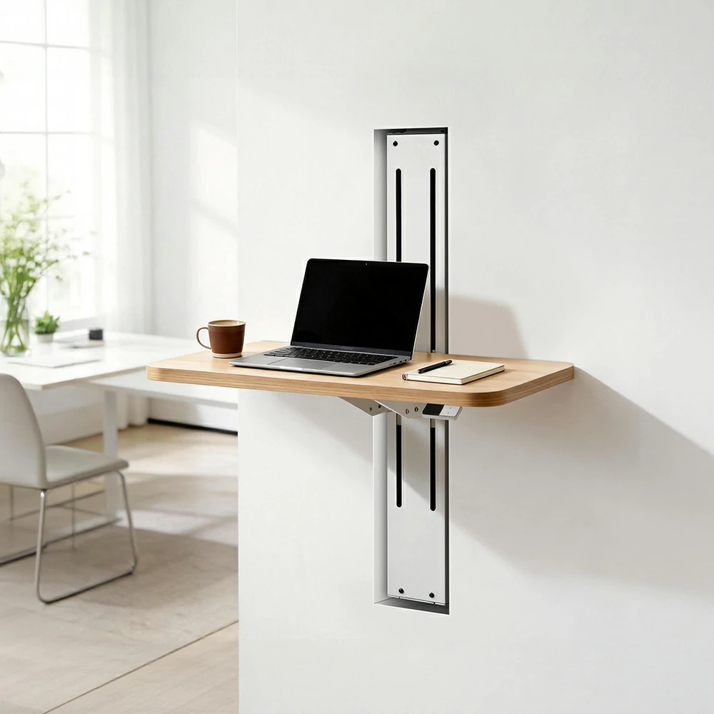 Built-in embedded lifting column design for minimalist workspace furniture